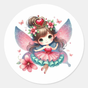 Valentines Adorable Fairy Classic Round Sticker