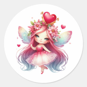 Valentines Adorable Fairy Classic Round Sticker