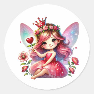 Valentines Adorable Fairy Classic Round Sticker