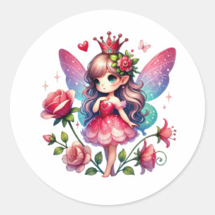 Valentines Adorable Fairy Classic Round Sticker