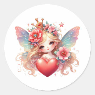 Valentines Adorable Fairy Classic Round Sticker