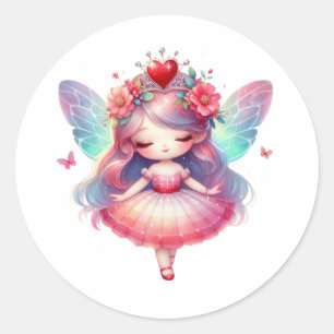 Valentines Adorable Fairy Classic Round Sticker