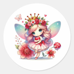Valentines Adorable Fairy Classic Round Sticker