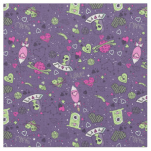 valentines alien love ufo spaceship purple fabric
