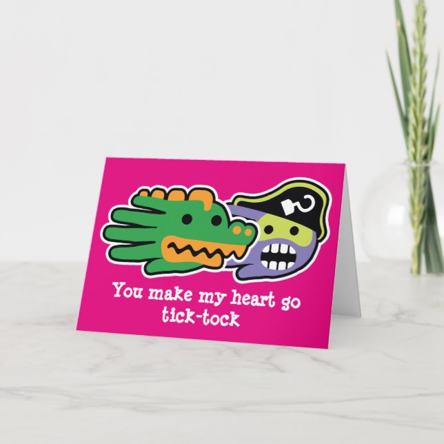 Valentine's alligator and captain hook holiday card (Front)