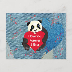 Valentine's Baby Panda Bear hugging Big Red Heart Postcard