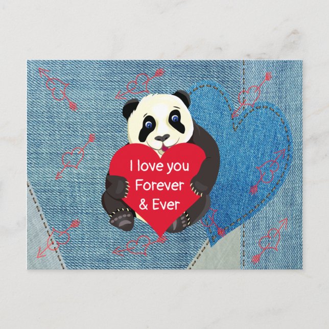 Valentine's Baby Panda Bear hugging Big Red Heart Postcard (Front)
