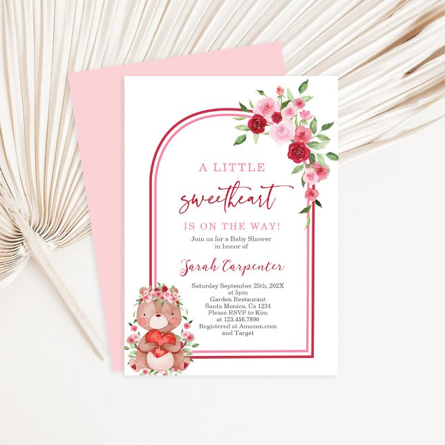 Valentines Baby Shower Girl Bear Invitation (Creator Uploaded)