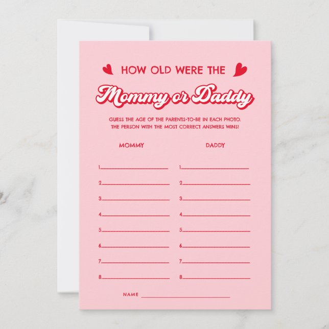 Valentines Baby Shower How Old Were They Game  Invitation (Front)