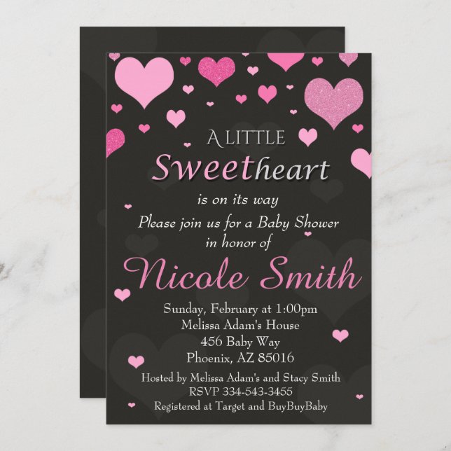 Valentines Baby Shower Invitation, Pink Shower Invitation (Front/Back)