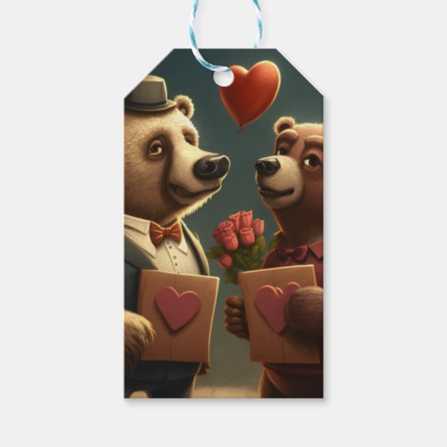 Valentine's bear cartoon  custom gift tags (Front)