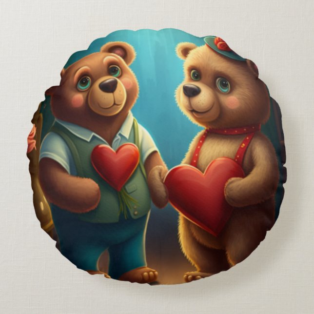 Valentine's bear cartoon custom pillow (Front)