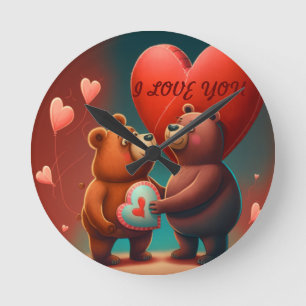 Valentine's bear cartoon custom round clock