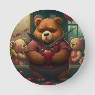 Valentine's bear cartoon custom    round clock