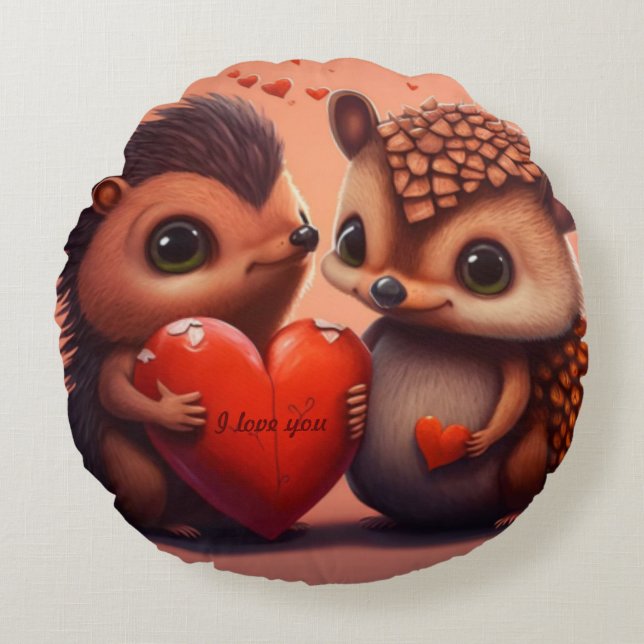 Valentine's bear cartoon custom  round cushion (Front)