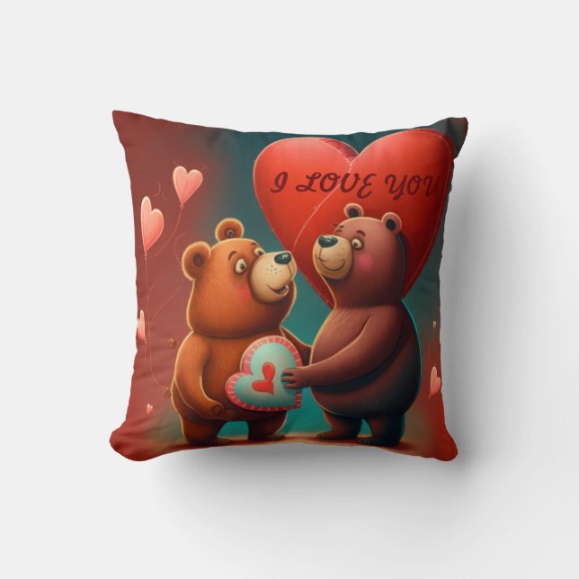 Valentine's bear cartoon custom throw pillow (Front)