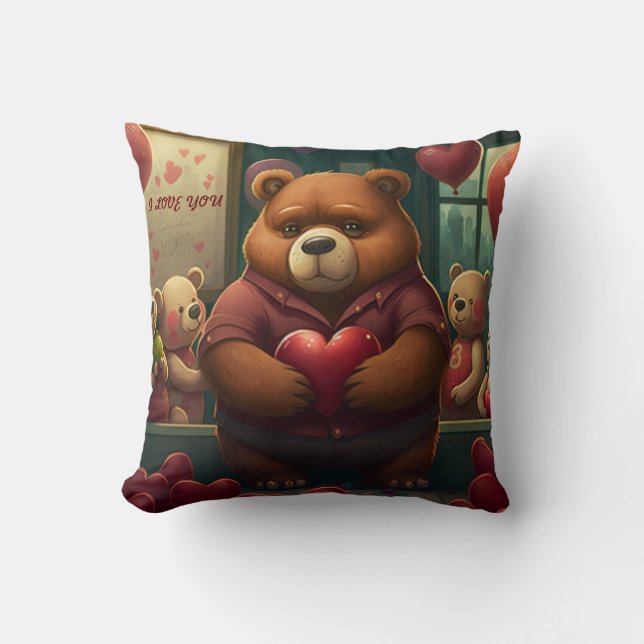 Valentine's bear cartoon custom throw pillow (Front)