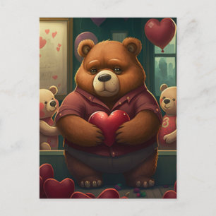 Valentine's bear cartoon postcard