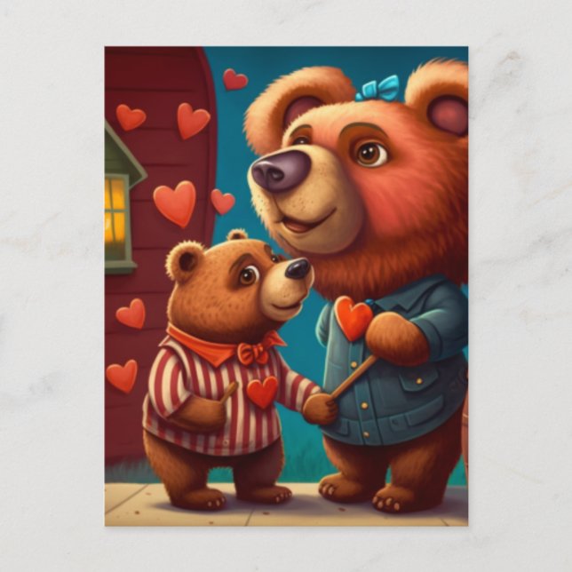 Valentine's bear cartoon postcard (Front)