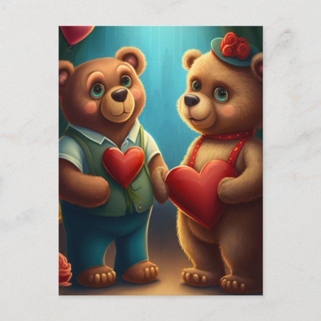 Valentine's bear cartoon postcard (Front)