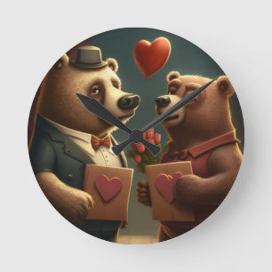 Valentine's bear cartoon round clock