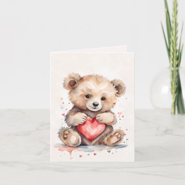 Valentines Bear Folded Holiday Card (Front)