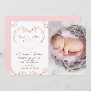 Valentines birth announcement card Elegant white