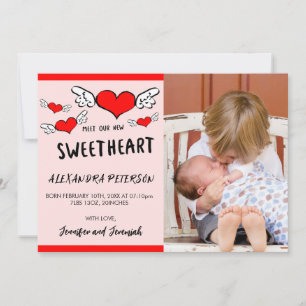 Valentines birth announcement card newborn hearts