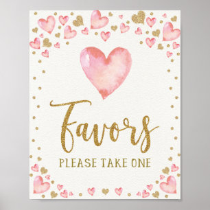 Valentines Birthday Favors Pink Gold Hearts Shower Poster