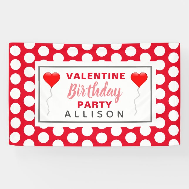 Valentines Birthday Party Red Hearts Personalised Banner (Horizontal)