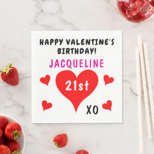 Valentine's Birthday Red Hearts Name Napkin