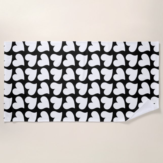 VALENTINES BLACK AND WHITE HEARTS VALENTINE   BEACH TOWEL (Front)