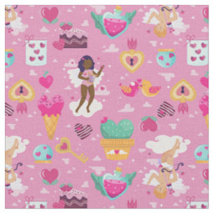 valentines black cherub african angel harp arrow fabric
