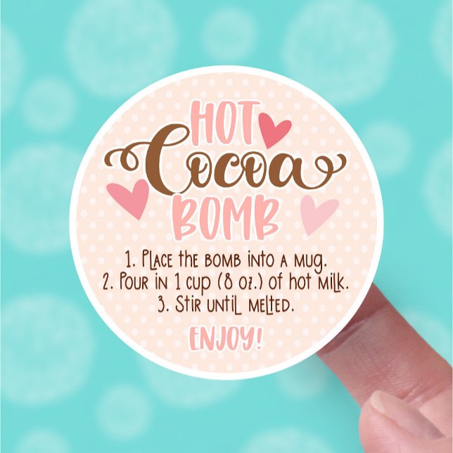 Valentines Blush Pink Hot Cocoa Bomb Instructions (mockup of hot cocoa bomb serving instructions in blush pink with hearts for Valentines)