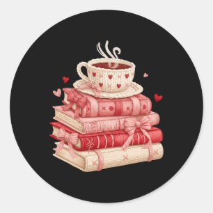 Valentines Book And Coffee Lover Latch Hook Yarn C Classic Round Sticker