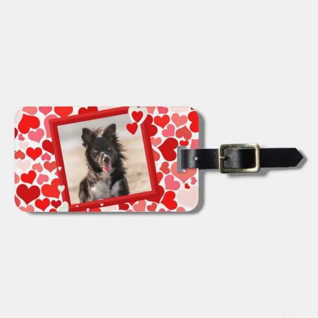 Valentines Border Collie Dog Hearts Luggage Tag (Front Horizontal)
