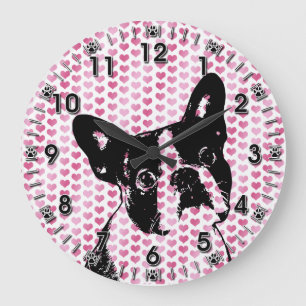 Valentines - Boston Terrier Silhouette Large Clock