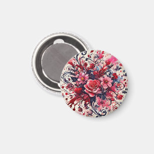 Valentines Bouquet / Rose Splatter Art Magnet