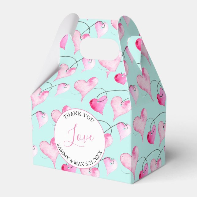 Valentines Box Pink Hearts Turquoise Blue (Front Side)