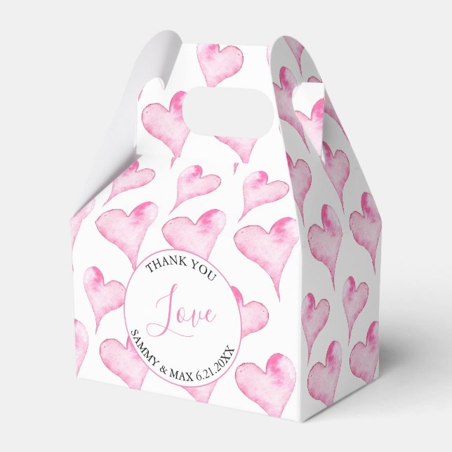 Valentines Box Pink Watercolor Hearts (Front Side)