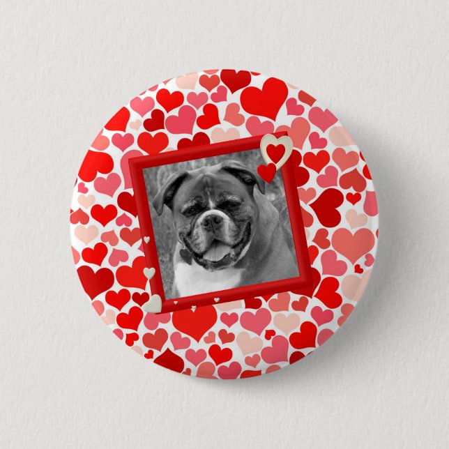 Valentines Boxer Dog Hearts 6 Cm Round Badge (Front)