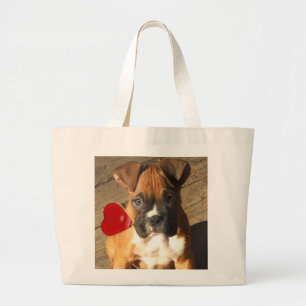 Valentine's Boxer puppy tote bag