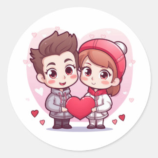 Valentines Boy and girl Classic Round Sticker