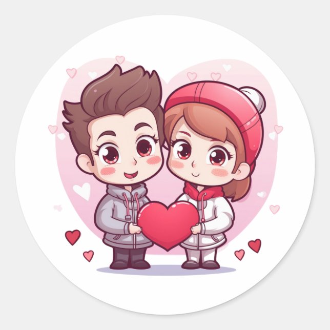 Valentines Boy and girl  Classic Round Sticker (Front)