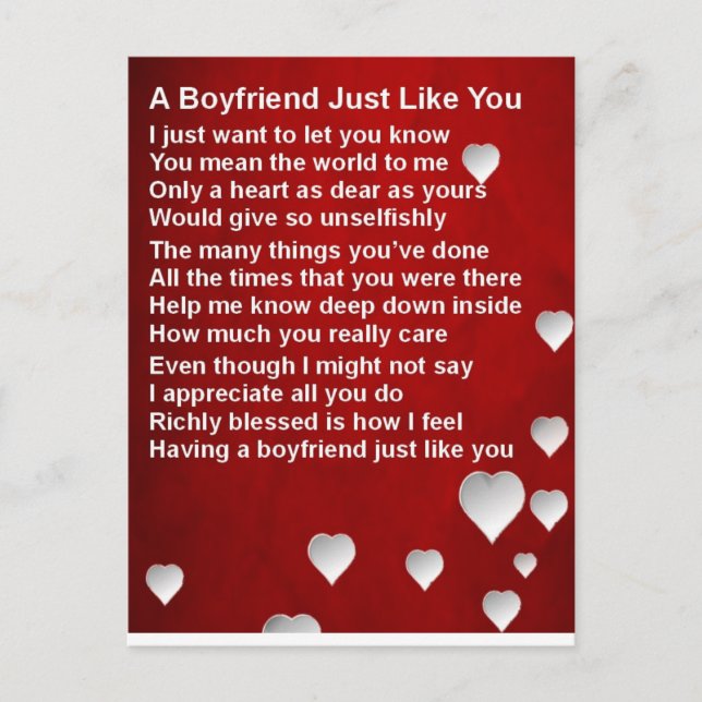 Valentines Boyfriend Poem - White Hearts Design Holiday Postcard (Front)