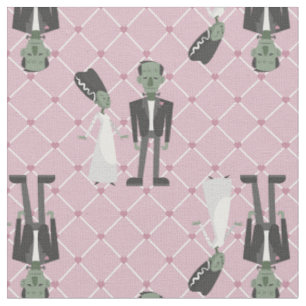 valentines bride frankenstein monster pink hearts fabric