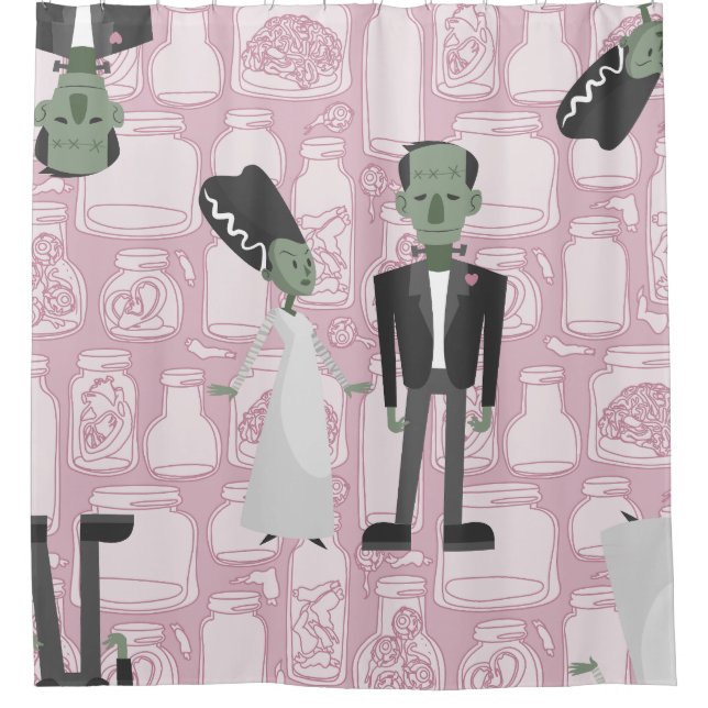valentines bride frankenstein monster specimens shower curtain (Front)
