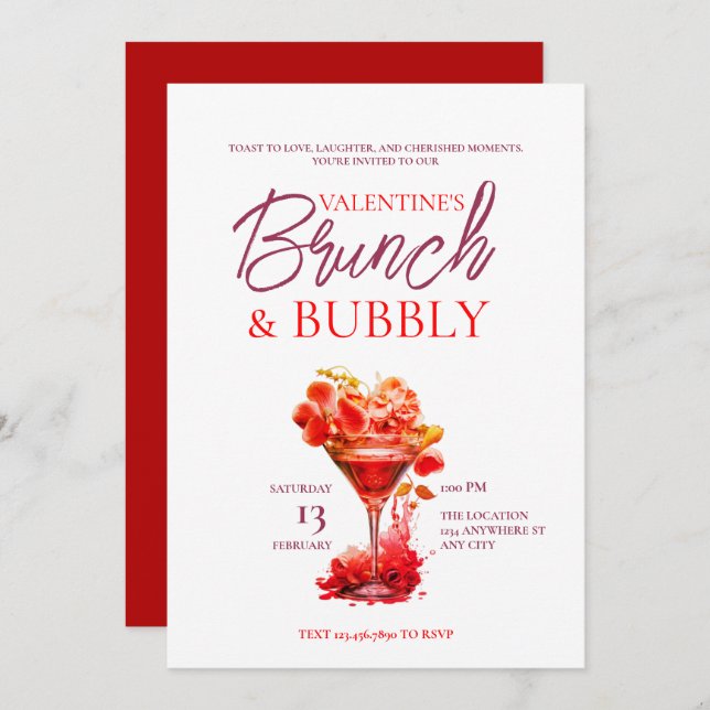 Valentine's Brunch and Bubbly Invitation (Front/Back)