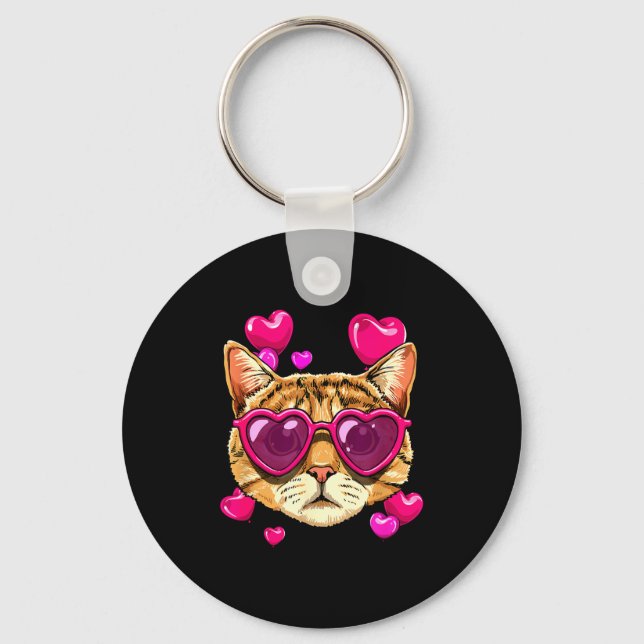 Valentines Ca Kitten Wearing Sungl Heart Cat Lover Key Ring (Front)
