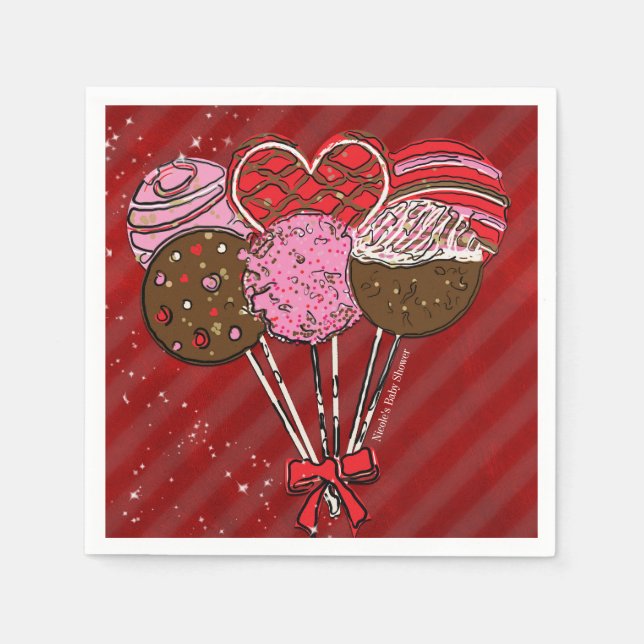 Valentine's Cake Pop Modern Chic Birthday Party Napkin (Front)
